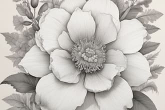 draw line art illustrations, botanical flowers, plants