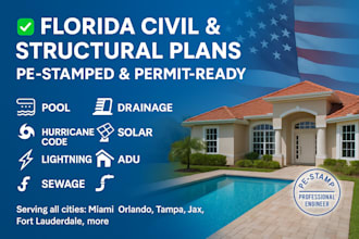 pe stamp swimming pool, drainage, stormwater sewage adu, hvac for florida permit