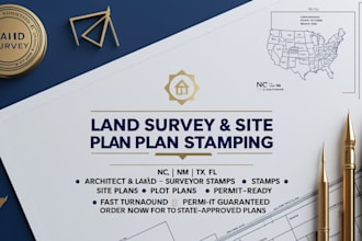 provide land survey and architectural stamped site plans for nc, nm, tx, fl