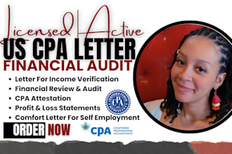 prepare US CPA letter, review financial statement, ownership income verification