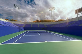 design modern golf simulator,tennis court model, sports complex,landscape render