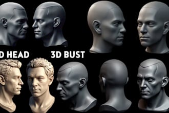 sculpt realistic 3d head, bust, statue, full body 3d face model stl 3d printing