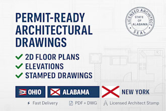 do 2d floor plan elevation ohio alabama new york permit drawing architect stamp