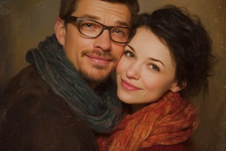 paint realistic digital oil paint family portrait, couple