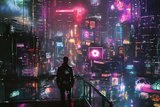 do cyberpunk scifi futuristic city no ai use