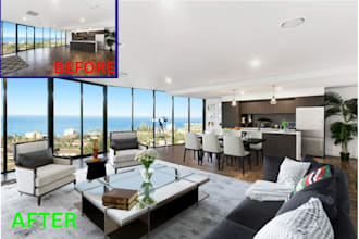 do realistic virtual staging, virtual renovation with  furniture for real estate