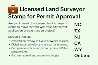 do nc tx nj ca wy ontario licensed land surveyor stamp for city permit approval