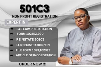 setup non profit registration,article of incoporation,reinstate 501c3 and bylaws