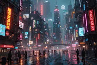 do a cyberpunk futuristic city art