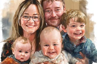 draw a realistic family or group portrait from a photo