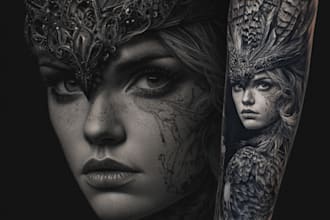 draw custom tattoo design realistic, full sleeve tattoo
