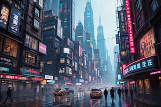illustrate a cyberpunk futuristic city art