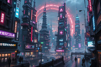 do a cyberpunk futuristic city art