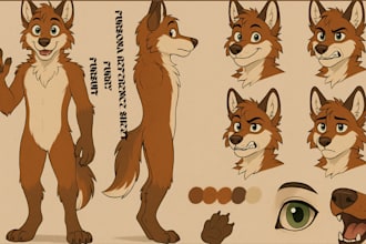 draw custom furry fursona reference sheet, nsfw for your oc, game or fursuit