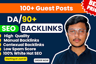 write and publish 10 guest posts on 90 da websites via manual link building