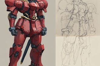 draw mecha robot,armor,gundam in anime or realism style