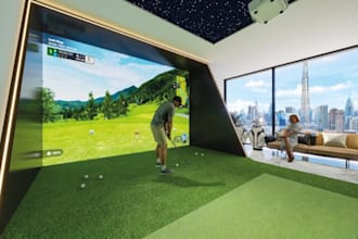 custom 3d golf simulation room with realistic cgi render,VR integration,golf cgi