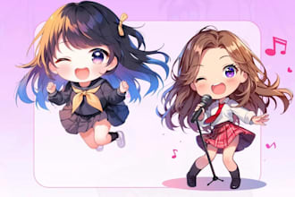 do professional cute anime chibi logo for twitch, discord, kick streaming gaming