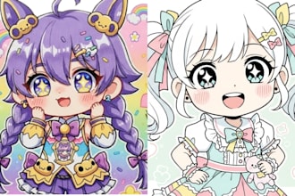 cute chibi anime art kawaii chibi character, vtuber manga illustration
