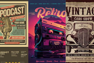 design 80s, 90s style retro, vintage, club, party, disco, car race flyer poster