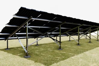 design solar panel, pv system plans,2d and 3d layout, earthing details structure
