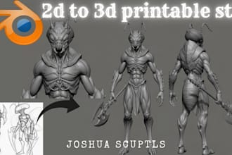 2d to 3d printable stl file 2d to 3d model 3d character