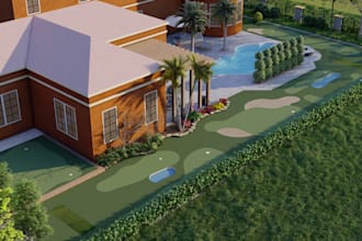 design backyard landscaping with turf and putting green
