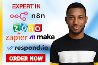 setup n8n chatbot make com automation with respond io, make com zapier zoho crm