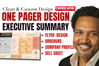 design one pager, sales sheet, pitch deck investment teaser presentation, teaser