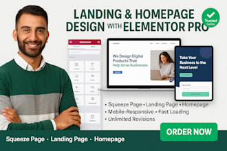 design wordpress squeeze page, landing page, home page design with elementor pro
