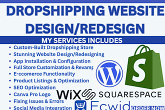 design redesign a profitable shopify wix sqaurespace ecwid dropshipping website