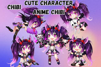 create cute chibi character illustration, anime chibi, chibi sticker, kawaii