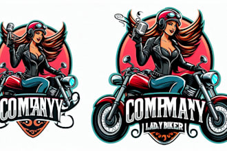 illustrate lady biker mascot logo avatars for your business in one day