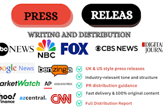 write UK press release, USA press release, press release writing, PR distribute