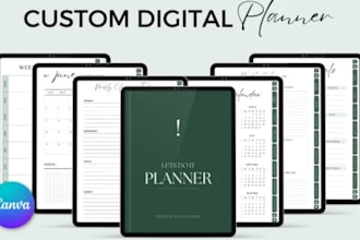 do custom digital planner template, calendar, journal for etsy and good notes