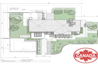 draw canadian floor plan, foundation plan, site plan, and elevation with stamp