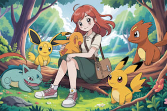 draw you as a pokemon trainer with background in a battle loading scene