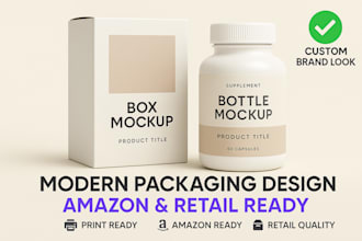modern product packaging and label design for amazon or retail brands