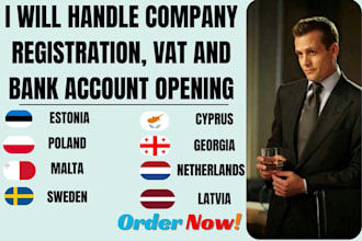 register your company, open vat and bank account in ee, pl, mt, se, nl