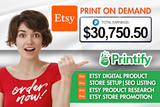 setup etsy print on demand shop, etsy digital product, etsy product SEO listing