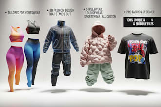 do any custom sportswear, 3d active wear design, loungewear, fashion tshirt