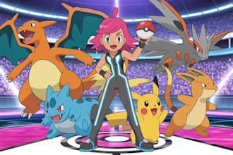 draw your dream pokemon team with you as a trainer in outstanding quality