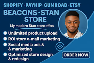do stan store marketing, shopify design payhip, gumroad, beacons ai, tiktok shop