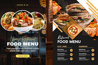 do restaurant menu design, food menu design, café menu, menu design in 6hrs