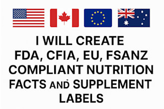 create fda, cfia, eu, compliant nutrition facts and supplements labels