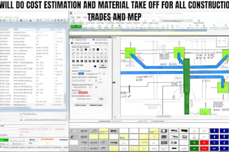 do cost estimation and material take off for all construction trades and mep