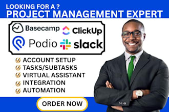 setup basecamp podio slack automation asana clickup notion project management va