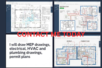 draw mep drawings, electrical, hvac and plumbing drawings, permit plans