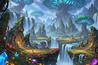 illustrate detailed fantasy landscapes and environments