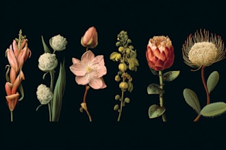 draw botanical illustrations of flowers, plants, fruits